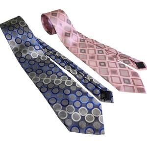 MICHAEL Michael Kors Mens Silk Neck Tie Bundle Pink Diamond Blue Circle Pattern